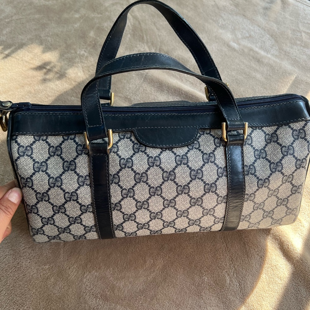 Gucci Navy and Cream Monogram Handbag